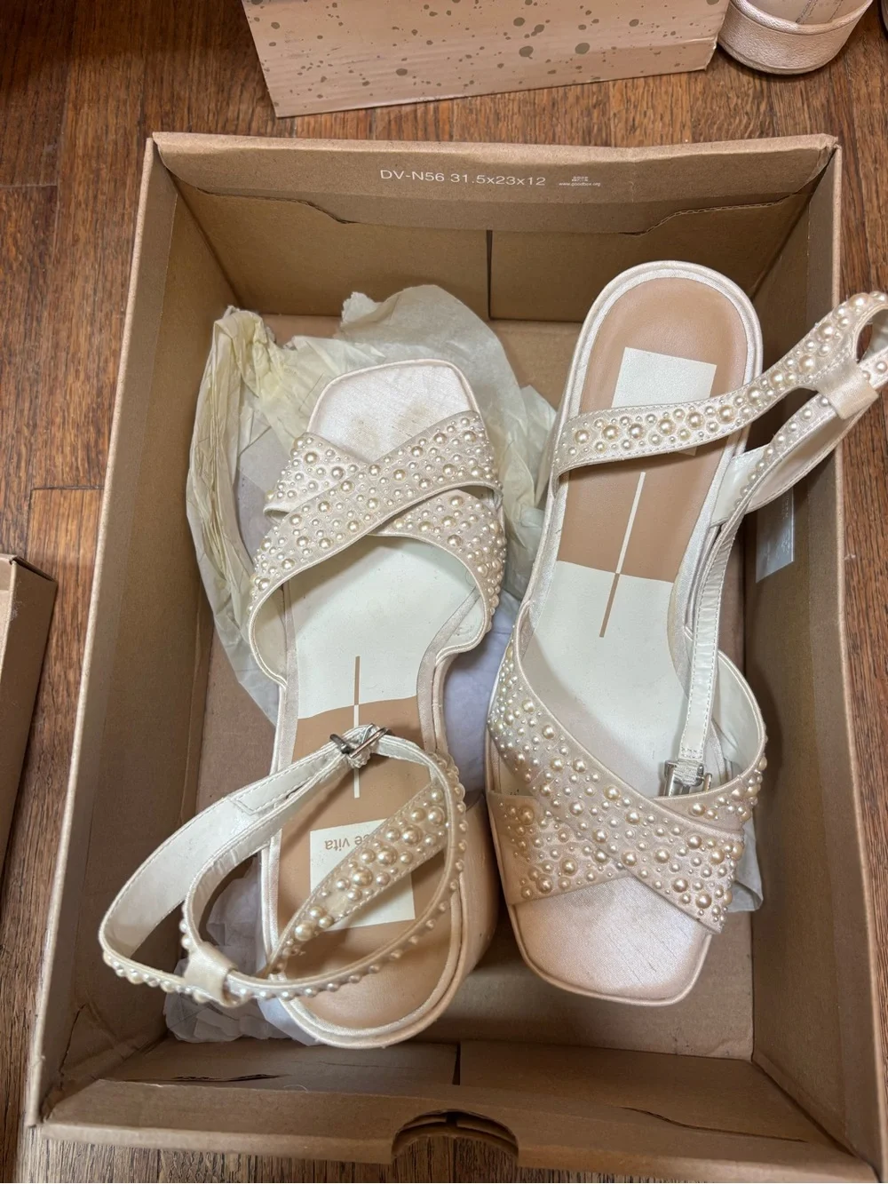 Dolce Vita Pearl-Embellished Cream Slingback Sandals